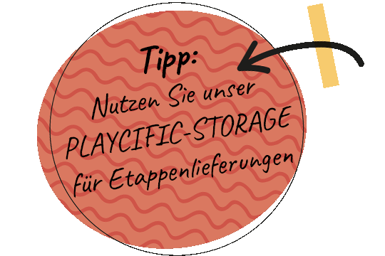 roter Kreise mit Aufschrift Tipp: Nutzen Sie unser Playcific-Storage